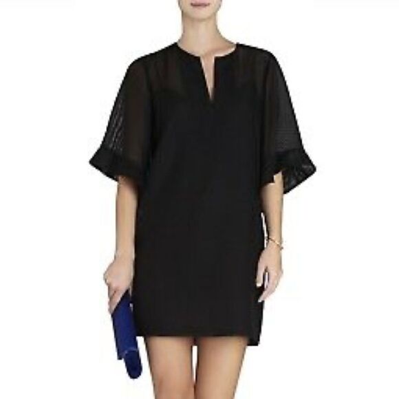 BCBGMaxAzria Short Sleeve Ruffle Sleeve Mini Dress Black XS - Picture 6 of 9